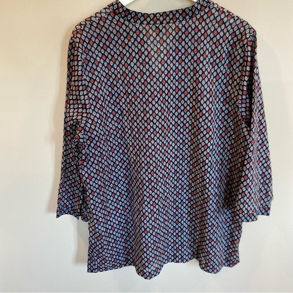 Talbots Womens Black Red 100% Cotton Semi sheer 3/4 Sleeve Blouse Size Xl V Neck - Picture 6 of 6